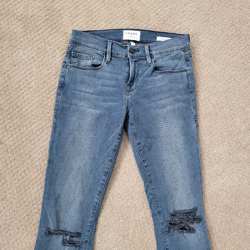 FRAME Le Skinny de Jeanne with Raw Hem in Gifford Blue Jeans Size 25 - Picture 5 of 13